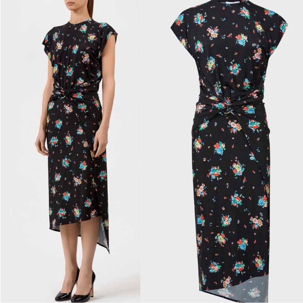 Paco Rabanne Midi Dress Black Floral Size 40 NEW